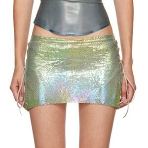 Poster Girl Sabrina Lace up Mini Skirt in Ultra Serpentine Green/Blue - Size S